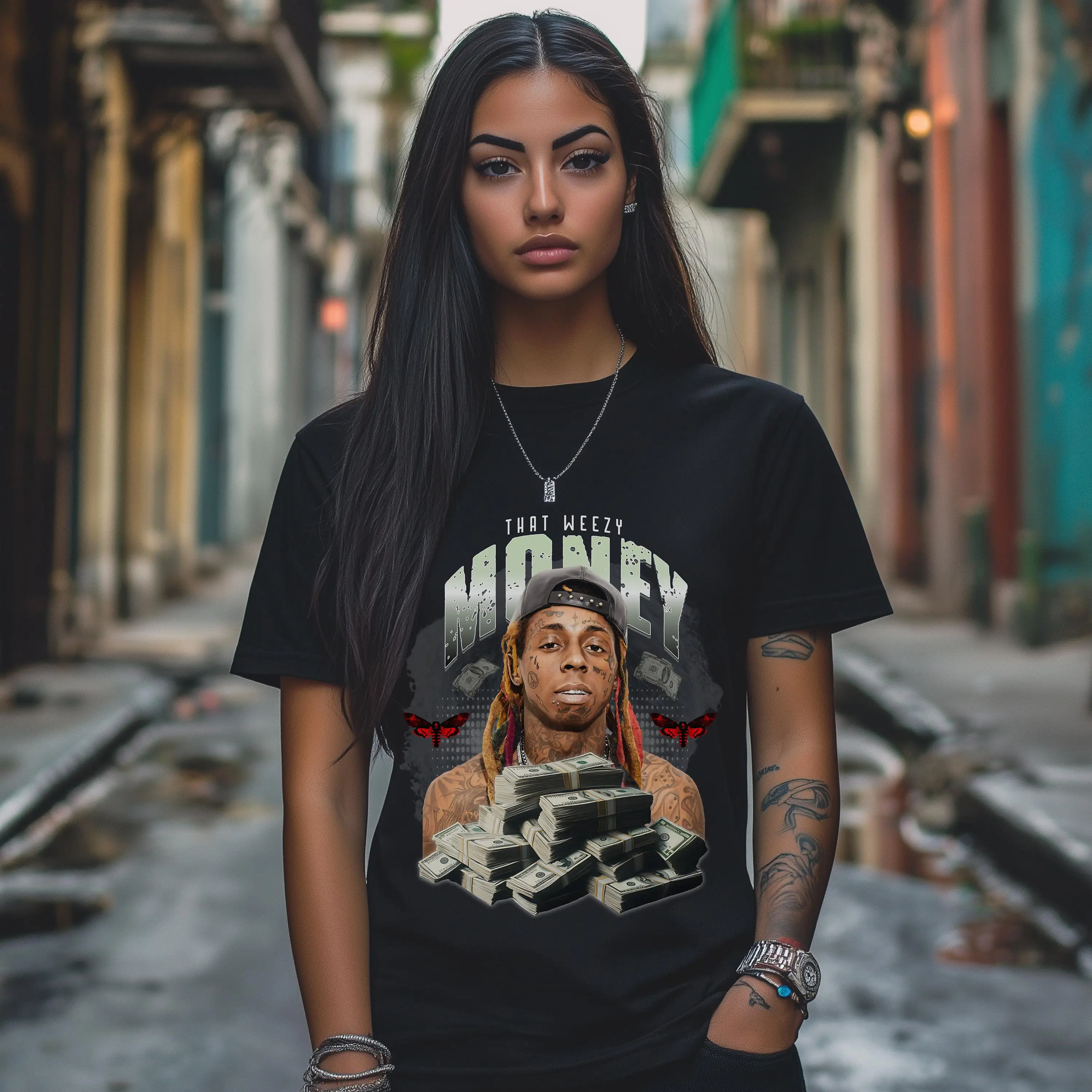 2025-26 الصيف الهيب هوب ليل واين 100% القطن تي شيرت مطبوع للجنسين الرجال النساء الرجال الأسود طاقم الرقبة قصيرة الأكمام تنفس Y2k