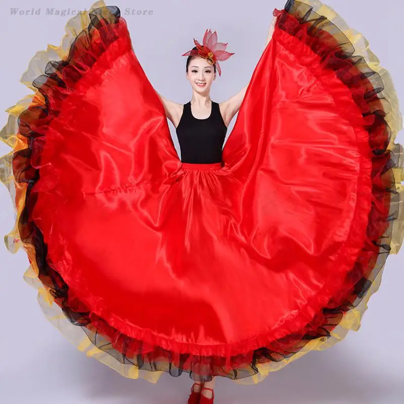 Spanischer traditioneller Flamenco-Tanzrock, klassisches Tänzerkostüm, Übergröße, Swing-Röcke, Zigeuner, langer Flamenco-Tango, Übungskleidung
