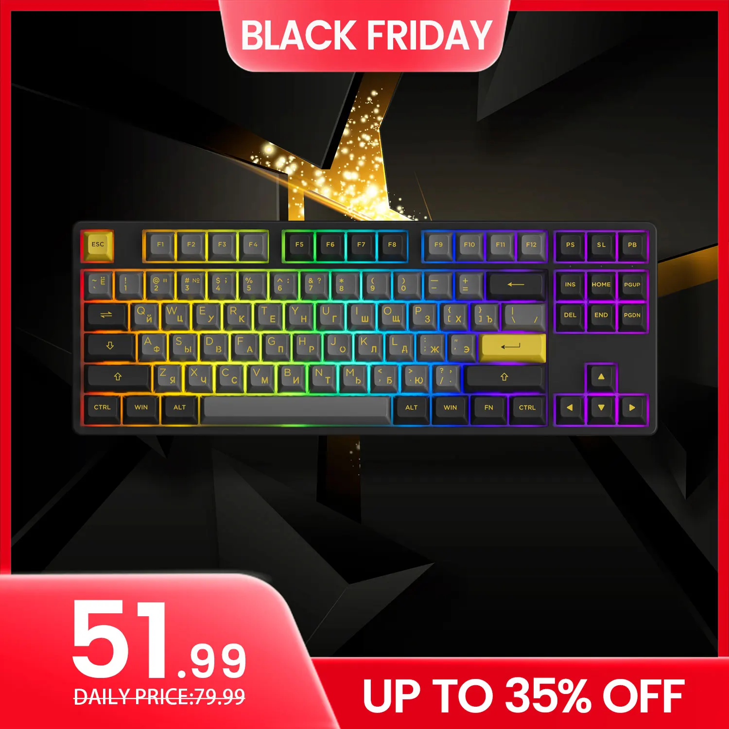 

5087B Plus Wireless Mechanical Keyboard Russian Keycaps ASA Profile 80% TKL Hot-swappable RGB Office Gaming Customized Keyboard