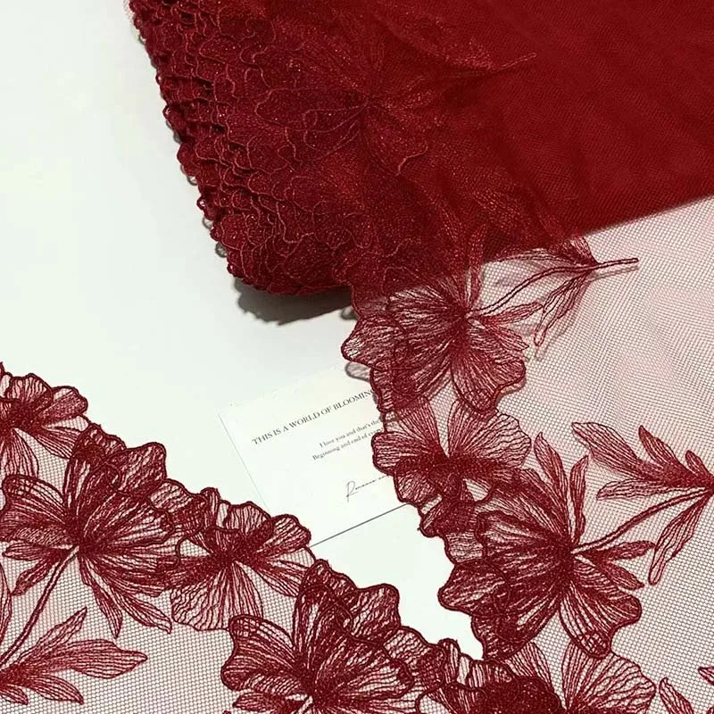 

20 ярдов черной тесьмы с вышивкой в виде темно-красных кленовых листьев, кружевная отделка для рукоделия, шитья, декора подола юбок, аксессуары для кукол BJD