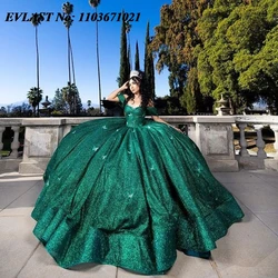 EVLAST Customized Emerald Green Quinceanera Dress Ball Gown Butterfly Applique Beading Sweet 16 Vestidos De XV 15 Anos SQ33