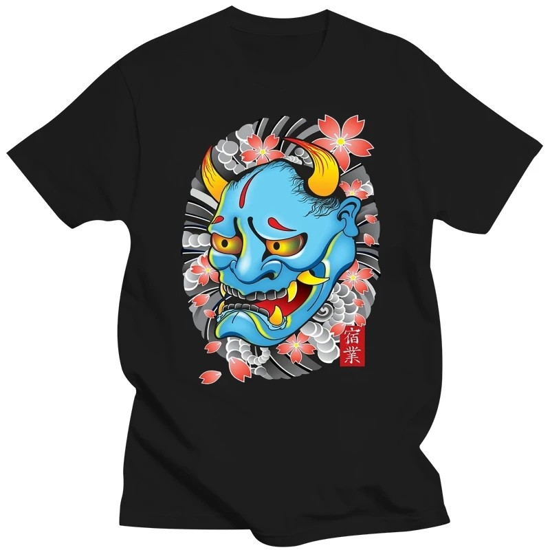 Oni T Shirt Hanya Demon Mask T-Shirt Summer Printed Tee Shirt Short Sleeve Men Big Awesome 100 Cotton Tshirt