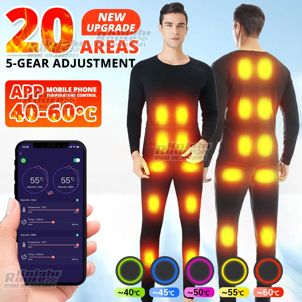 

20Area APP control Graphene Heated Jacket Thermal Underwear Women Men Ski Suit USB Electric Heated Clothing Shirt Winter Fishing