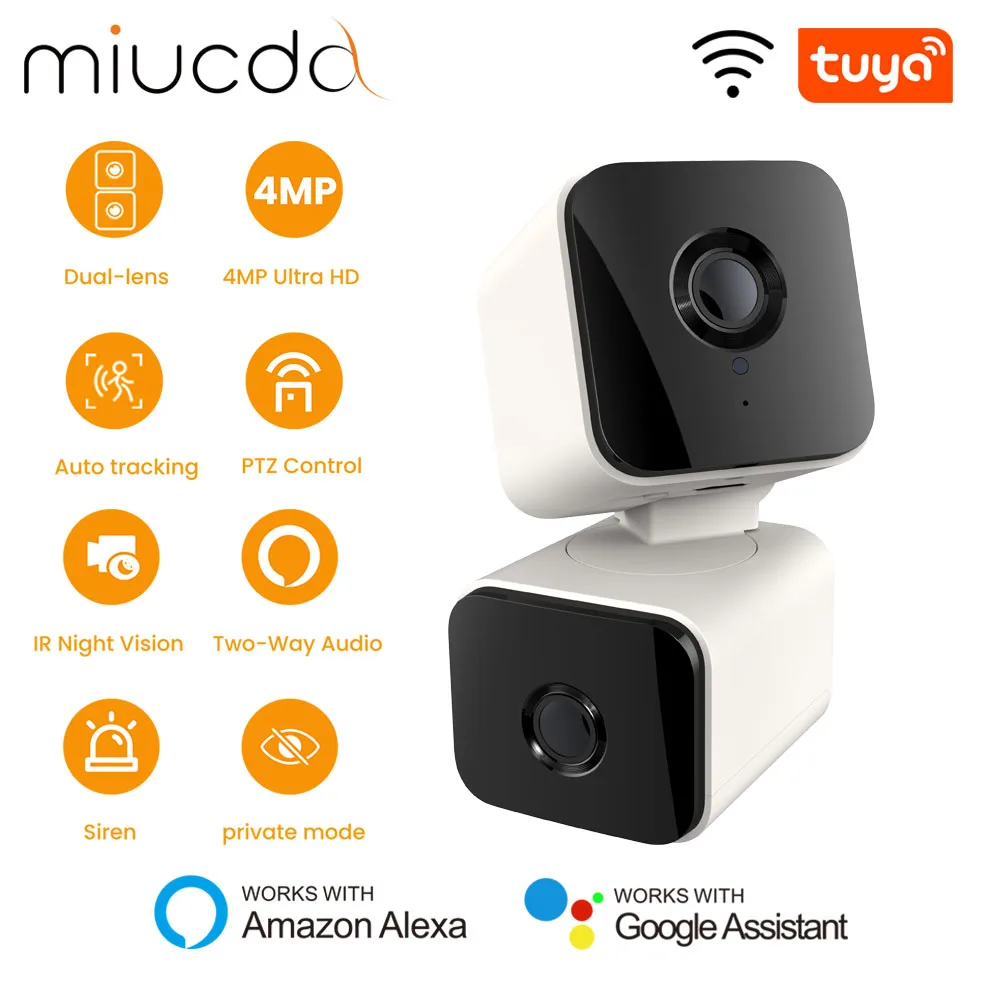 

MIUCDA Tuya WiFi Smart Camera 4MP Ultra HD Dual Lens Human Detection IR Night Vision Automatic Tracking Surveillance Camera