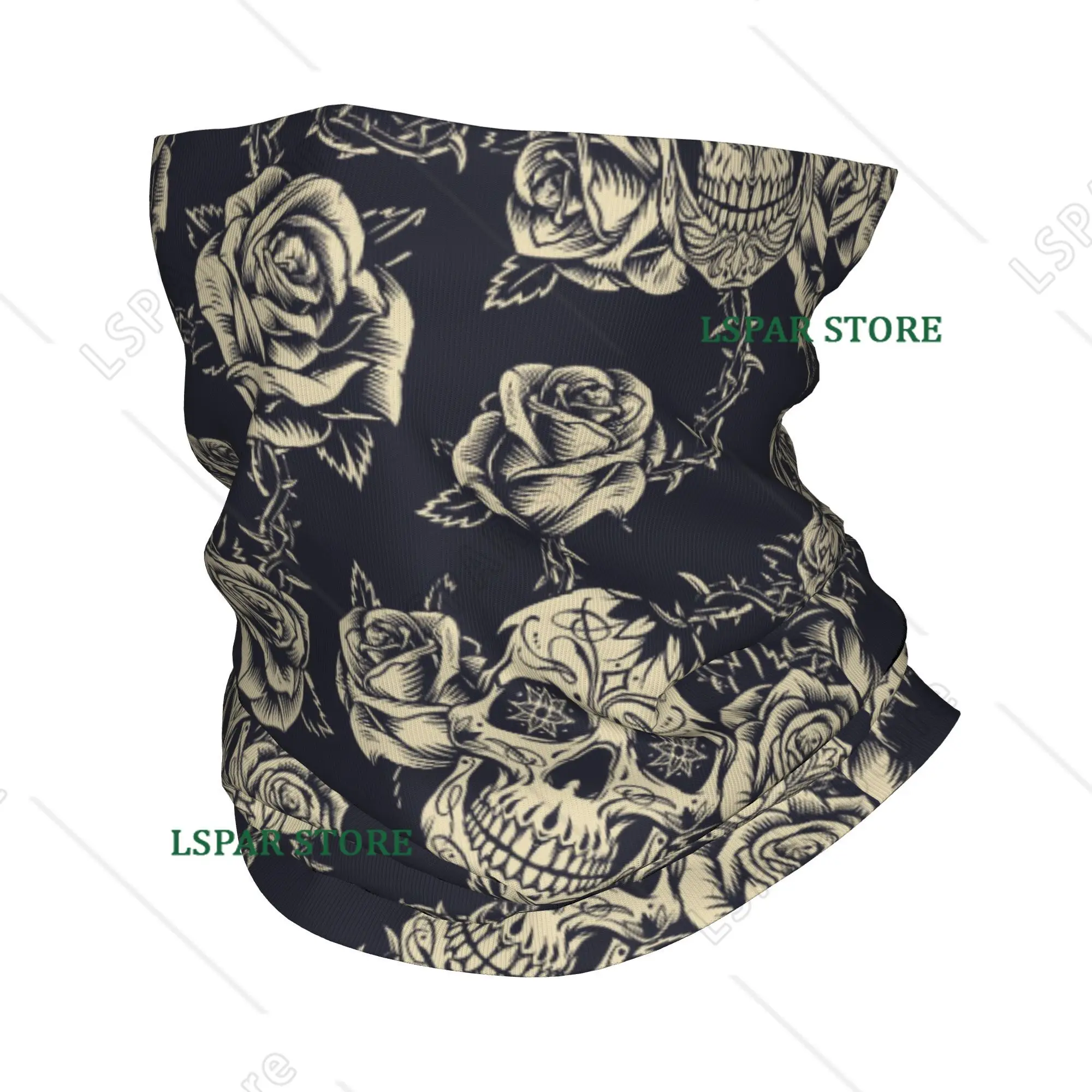 

Customized Rose Skull Black and White Printed Neck Cover for Women and Men Windproof Winter Camping Headscarf and Scarf