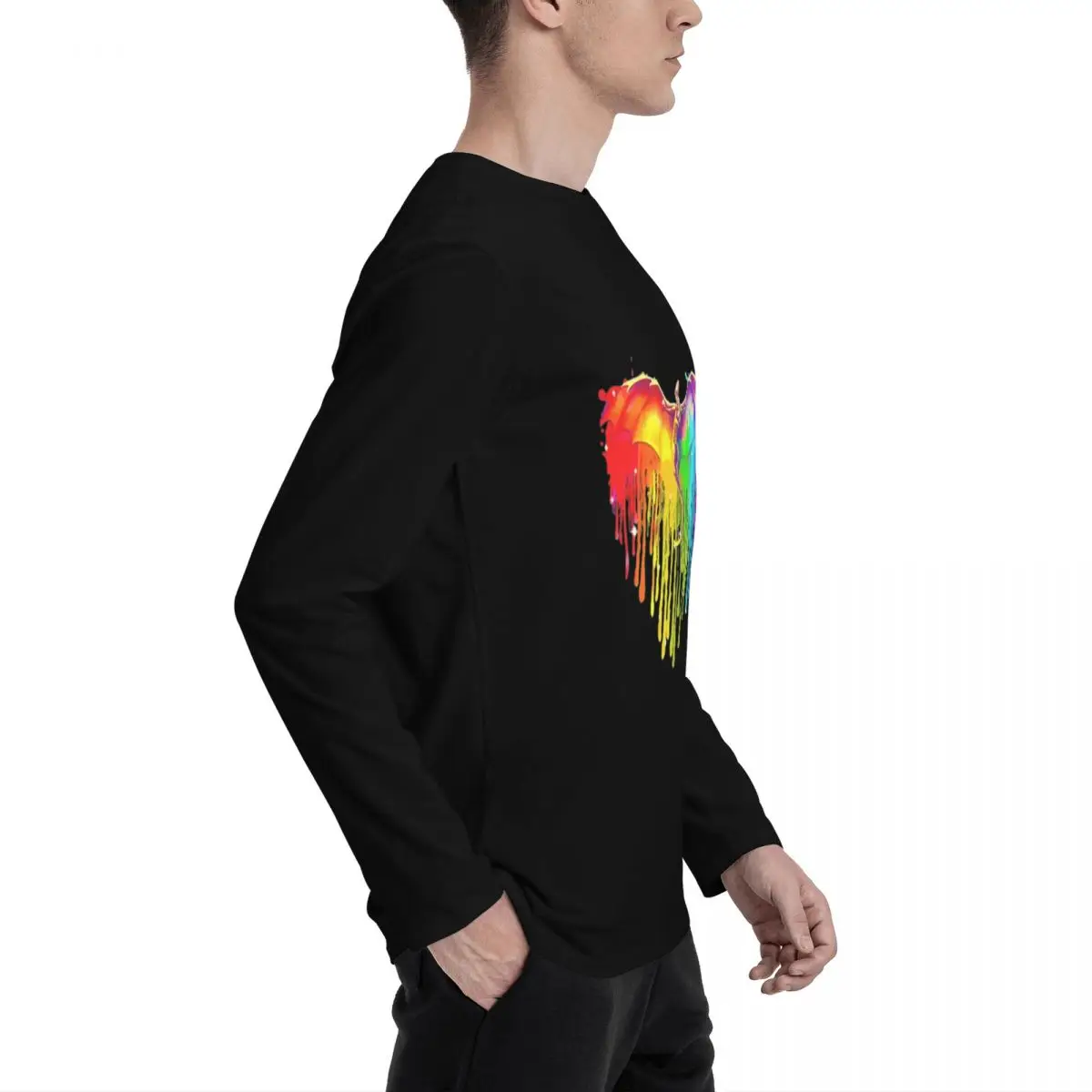 Dragon LGBT Heart Aquerello Elegante camiseta de manga larga para hombre, tela duradera, ajuste relajado, perfecta para cualquier ocasión casual.