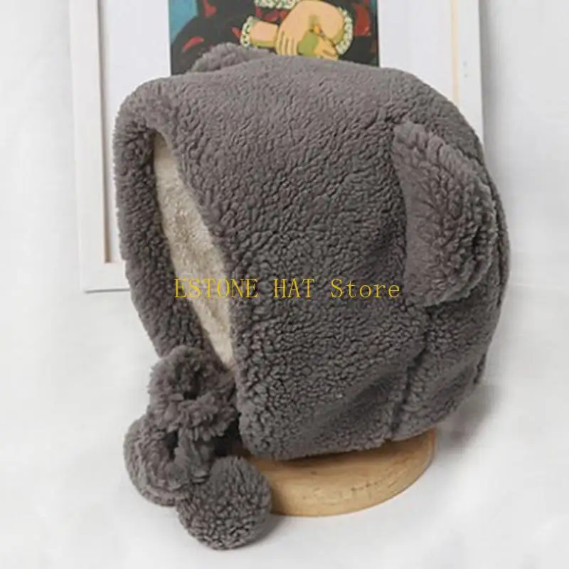 

49MF женская зимняя шапка из искусственного флиса, пушистая плюшевая шапка-бини, лыжная шапка, ушанки, помпоны, для холодной с