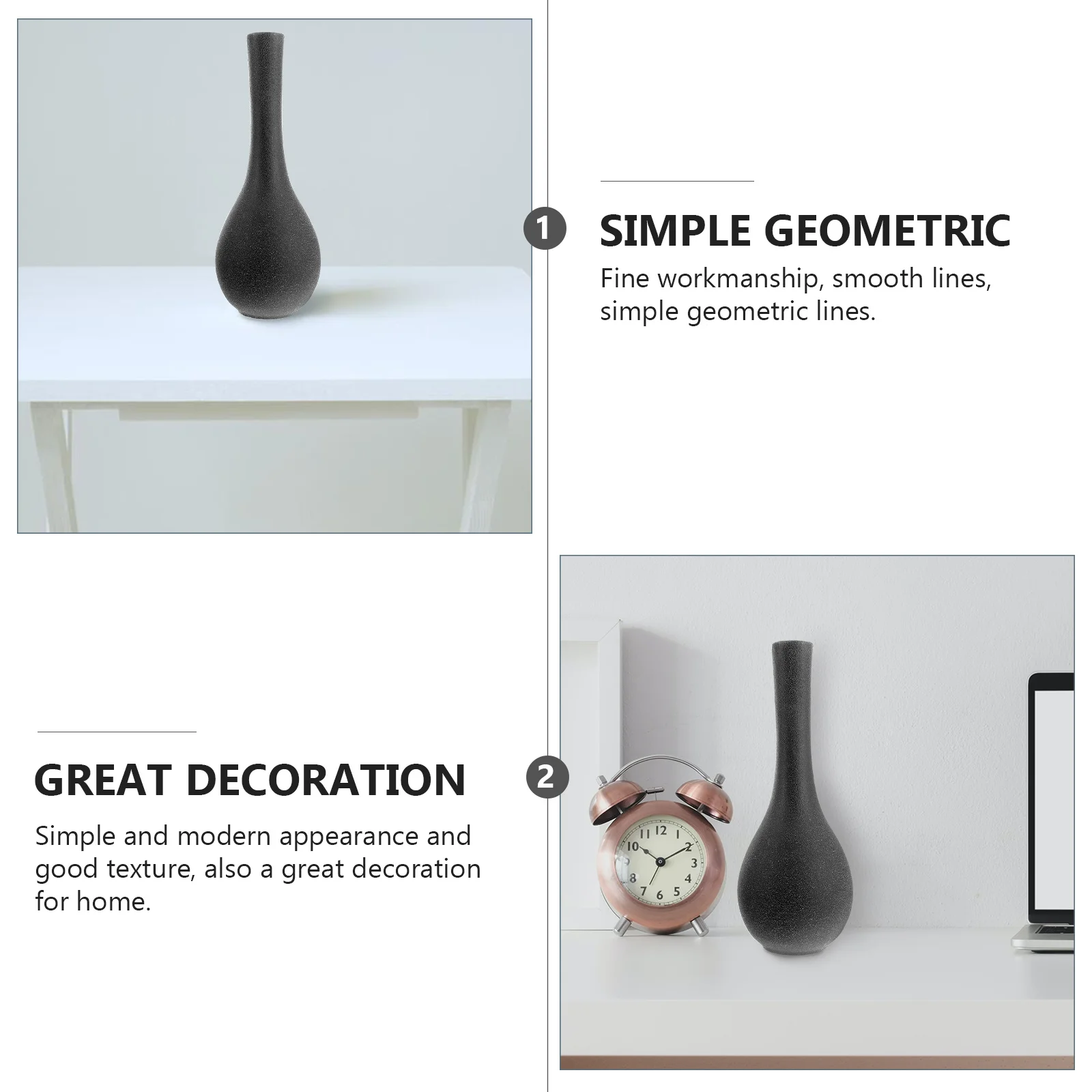 

1Pcs Ceramic Flower Vase Narrow Opening Black Simple Style for Home Office Decoration Creative Hydroponic Ornament Plants