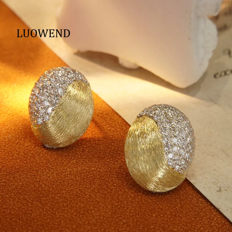 LUOWEND 100% 18K Yellow Gold Earrings 0.78carat Real Natural Diamond Stud Earrings for Women Wedding Jewelry Luxury Shiny Design
