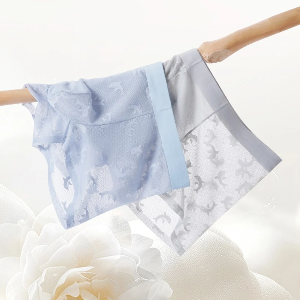 Men Seamless Thin Hot Hot Lingerie Ice Silk Boxer Shorts Jacquard U Bulge Pouch Trunks See Through Underwear Thin Men's Panties