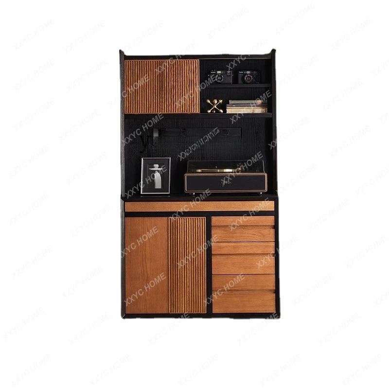 

Zk Буфет из цельного дерева Многофункциональный шкаф Черный средневековый бесшумный стиль Высокий шкаф