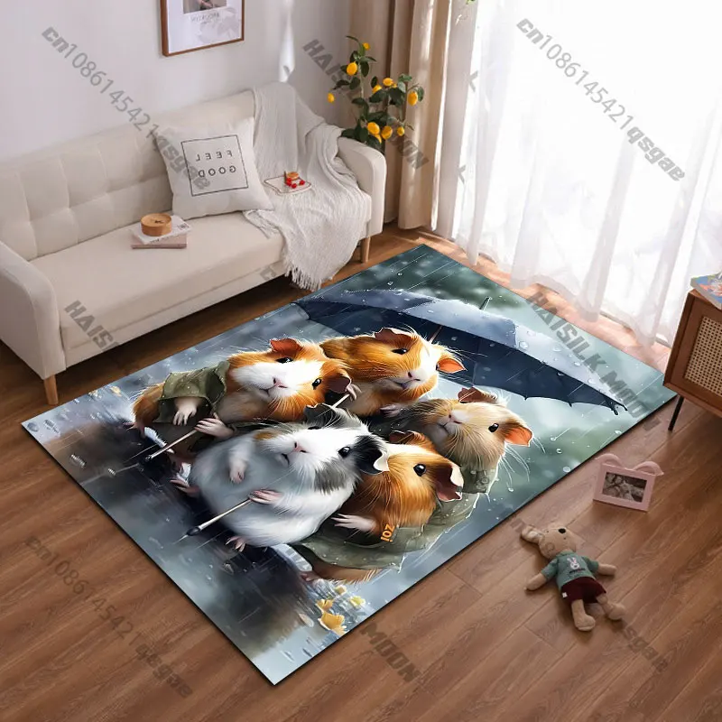 Guinea pigs sharing umbrella rain carpet Yoga living room room decor children's crawling mat doormat area rug games mat