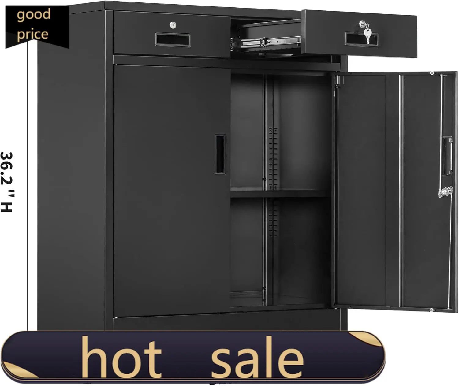 

hot-sallingMetal Storage Cabinet, 36" H Locking Storage Cabinet with 2 Drawers and Adjustable Shelf, Metal Cabinets for Office,