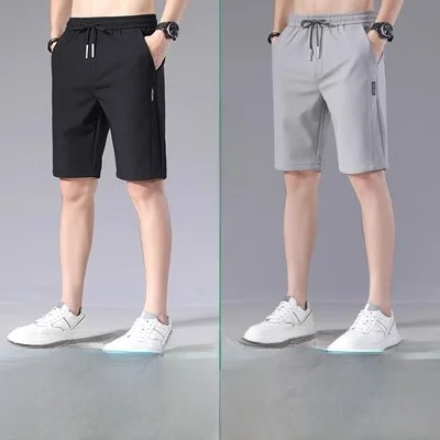 IJszijde herenorts dunne elastische Qui Dry rechte pijpen groot formaat jeugd mid-dij zomer casual broek pure kleur