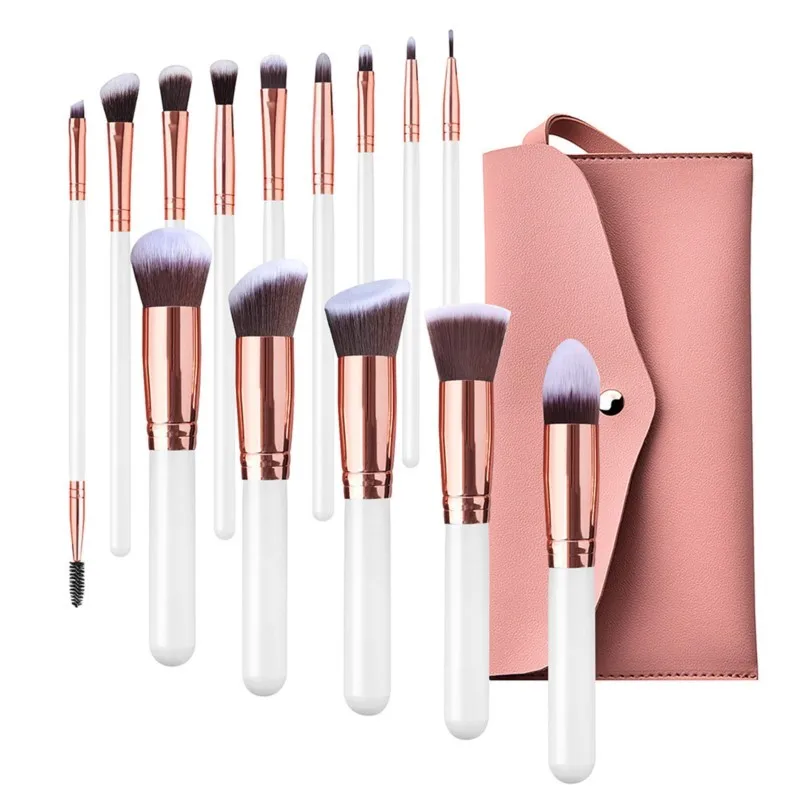14-piece high-end makeup brush set - white wooden handle - complete loose powder brushes - multi-functional beauty tools