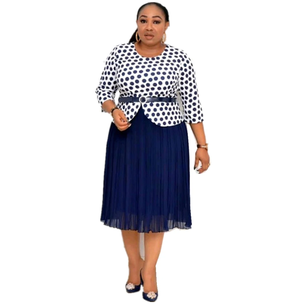 

2021 Hot Sale African Turkey Style Plus Size Sashes Dot Printed Top And Dress Suit For Women