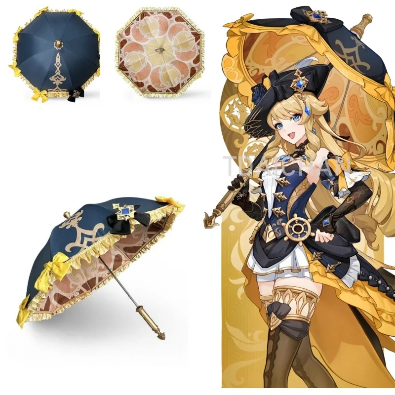 Genshin Impact Navia Cosplay Umbrella Anime Game Prop Long Handle Parasol Lolita Style Sunshade for Women Halloween Party