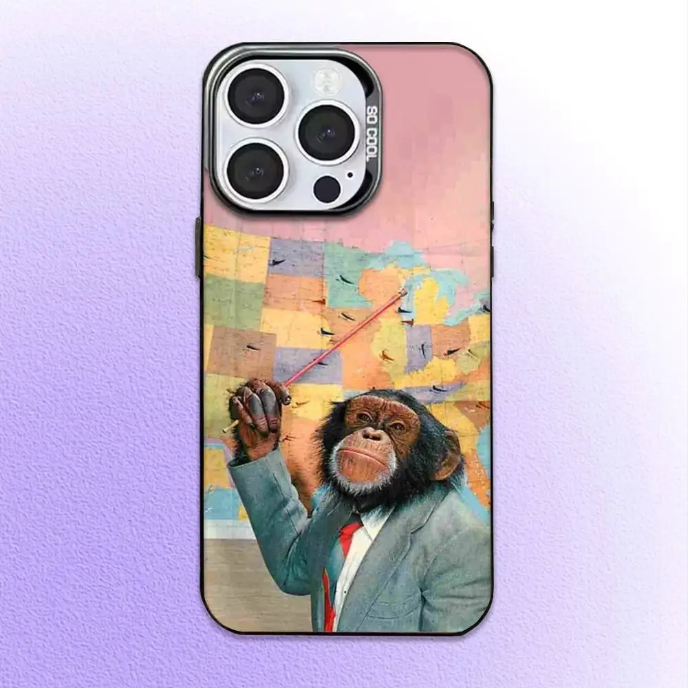 Monkey Gorilla Ape COOL  Phone Case For iPhone17,16,15,14,13,12,11 Plus,Pro Max Colored Silver Plated Inside Cover