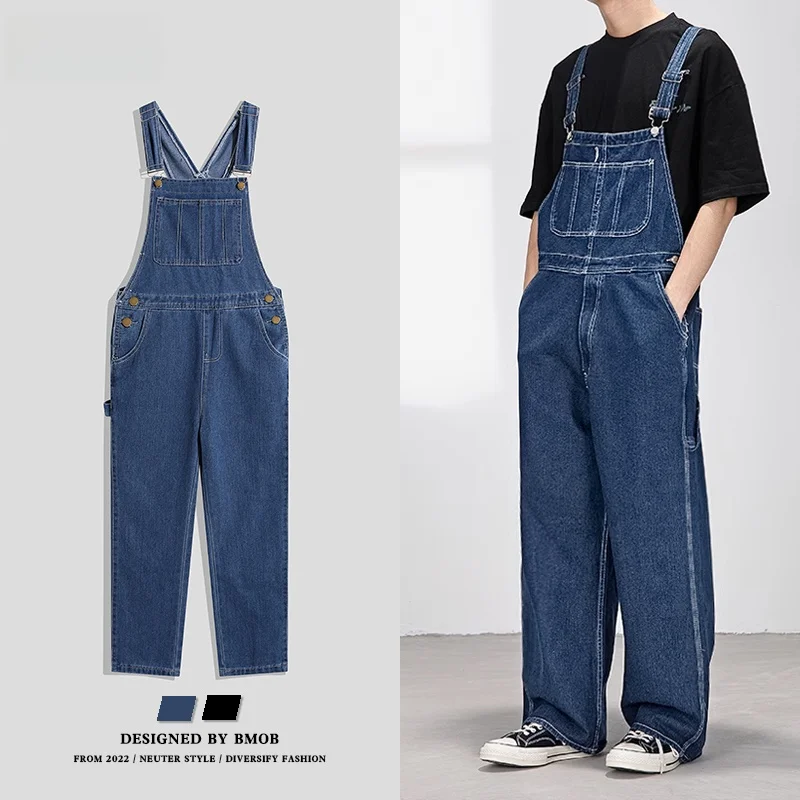 

Retro American Street Sle Men's Jeans Overalls Loose Casual Workwear Denimalls with Multiple kets Youthful Trend for Teens