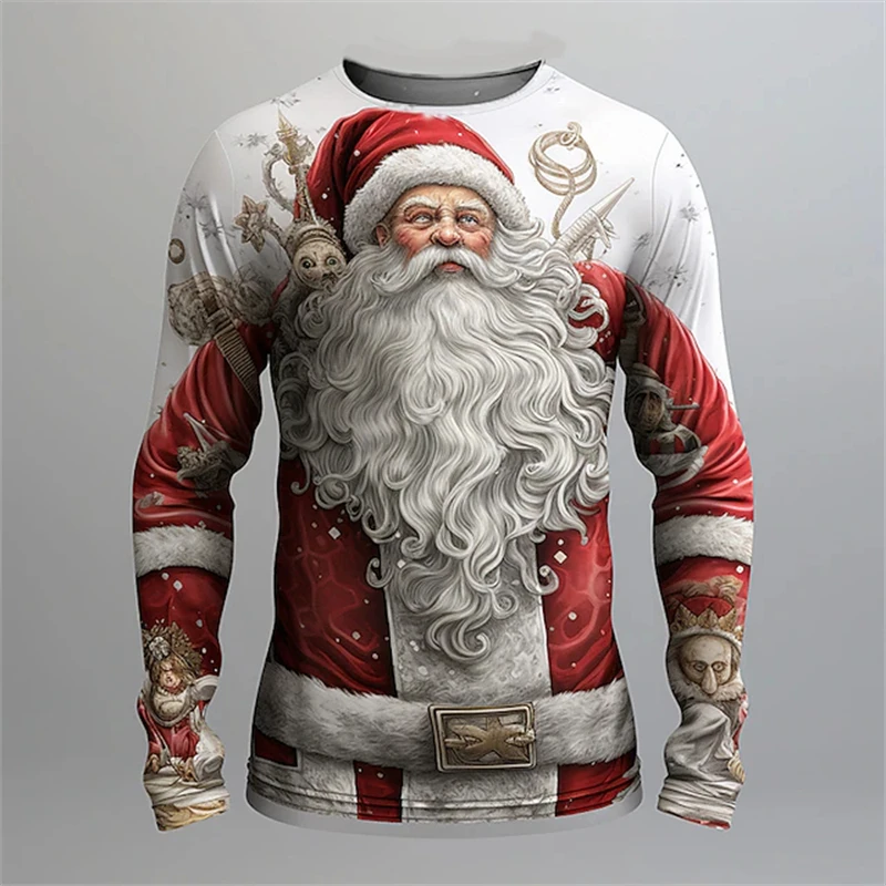Christmas Round Neck Long Sleeve T Shirt Santa Claus 3D Printed New Fashion Tops Men's Comfortable Sweatshirt Party Clothing