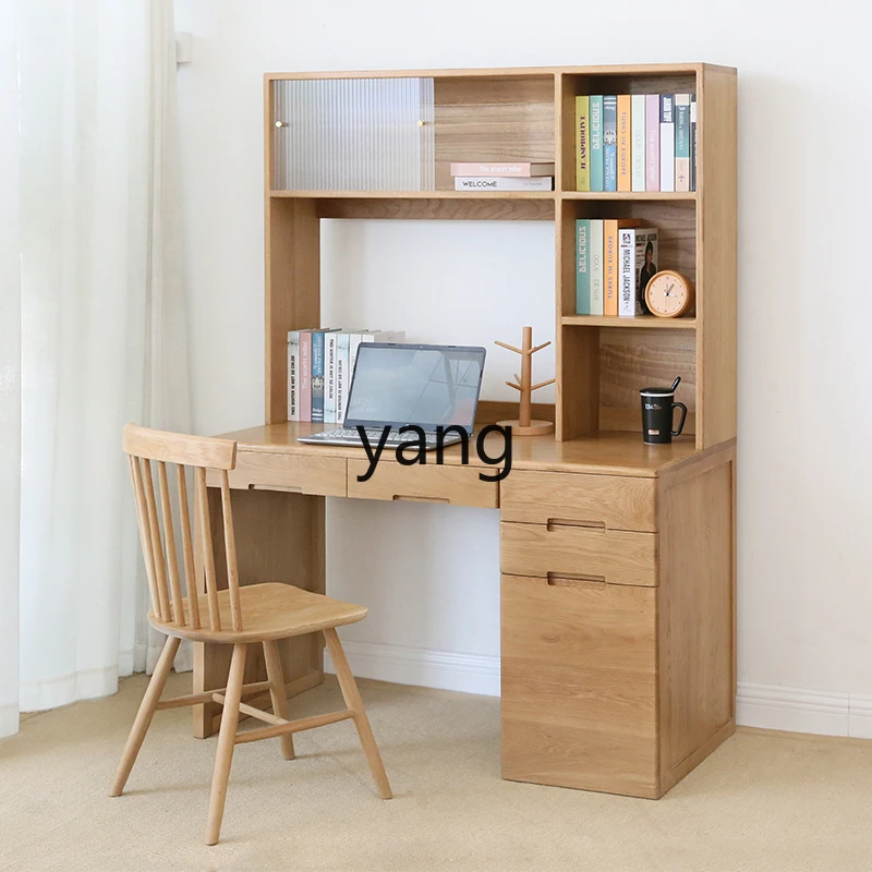 LH ，solid wood home desk writing desk study table bookshelf integrated