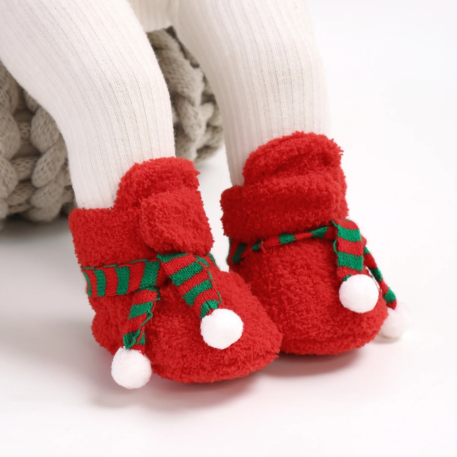 Christmas Theme Cute Cartoon Santa Claus Comfortable Boots For Baby Boys, Soft Warm Plus Fleece Boots For Indoor Walking, Winter