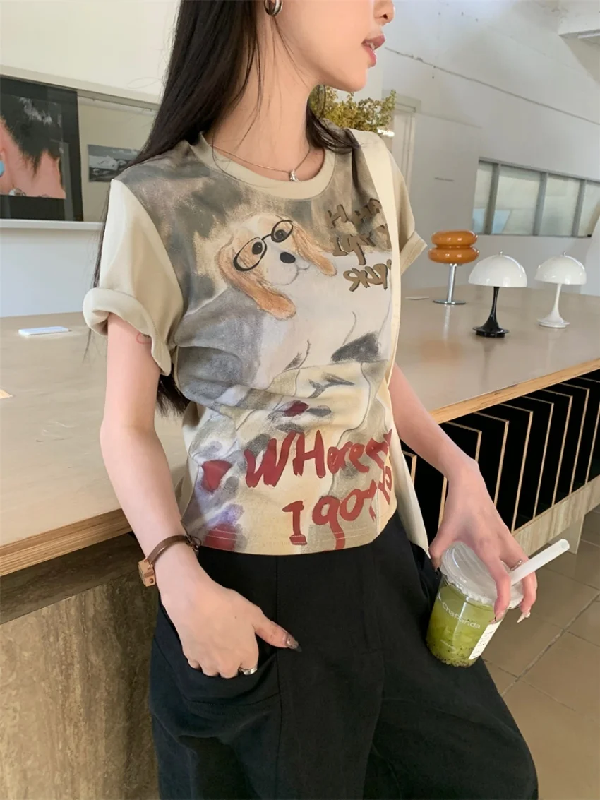 Alien Kitty 2025 달콤한 만화 티셔츠 여성 빈티지 느슨한 새 여름 짧은 소매 세련된 하이 스트리트 캐주얼 모든 경기 티셔츠
