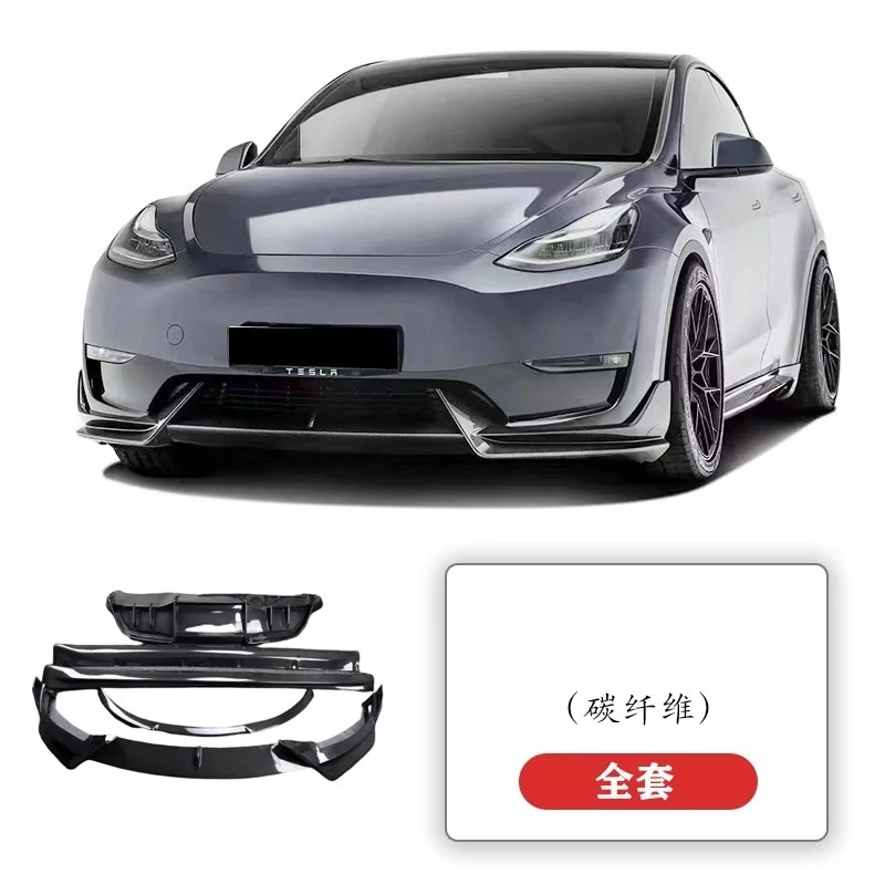 Karosserie-Kit für Tesla Model Y 2021-2022, modifiziert mit Carbonfaser, Hecklippe, Frontlippe, Seitenschweller, Heckflügel