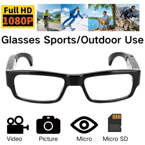 Gafas inteligentes negras con soporte para tarjeta TF de 128 GB, sensor de movimiento, gafas de sol deportivas para viajes al aire libre