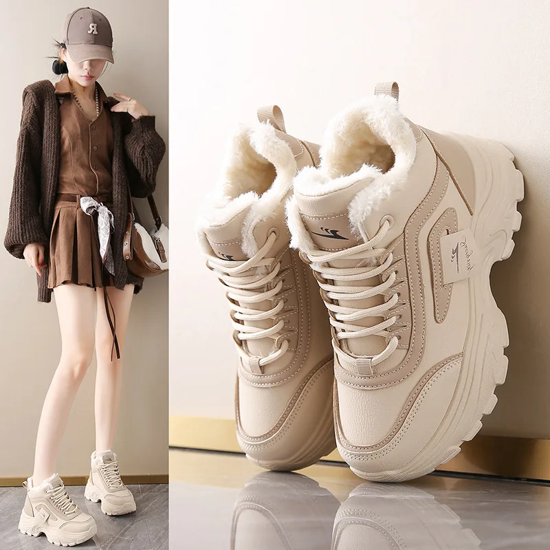 

Women's Winter High Top Shoes Fleece Lined Thickened Warm Cotton Soft Bottom Casual Sports Shoes Versatile Tassel Closure