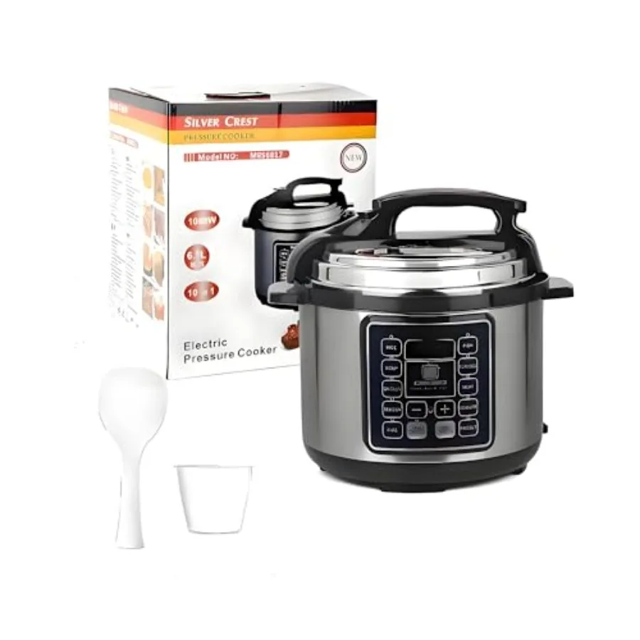 

6 Liters Electric Pressure Cooker with 24-Hour Reservation 10-in-1 Stainless Steel/Black Slow Stew Pot for Rice Wok Cake Yogurt