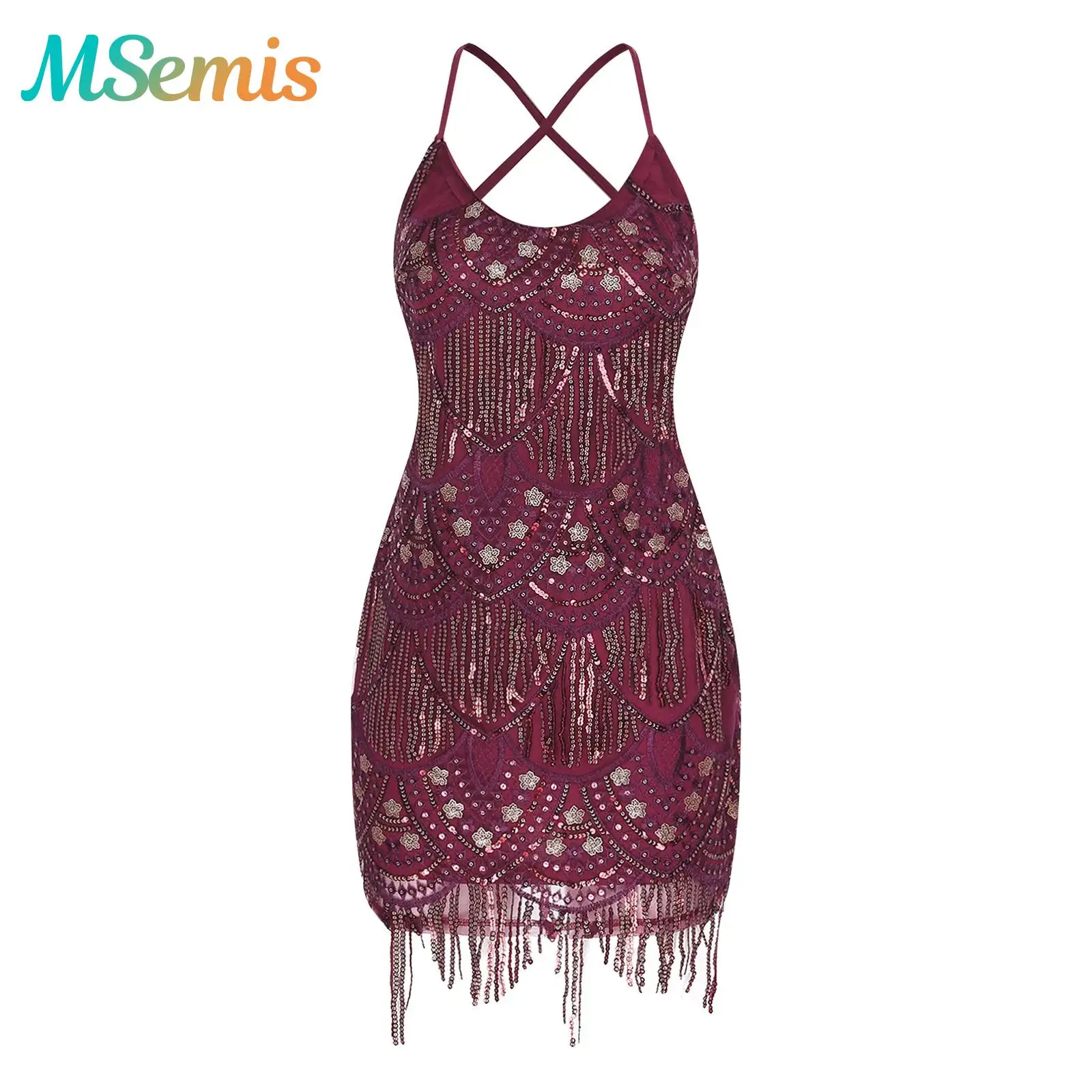 Vestido feminino bordado de lantejoulas com borla em camadas, mini vestidos curtos brilhantes, alças espaguete, costas nuas, bodycon, roupa de balada