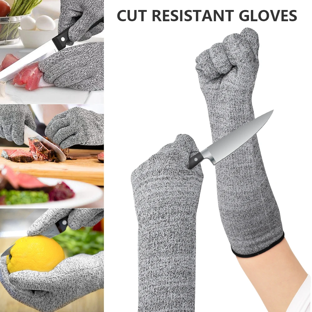 1 Pair Cut Resistant Knit Sleeves 19.7 Inch Cut Resistant Gloves Outdoor Work Safety Anti-cutting Arm Guard Protective Glove