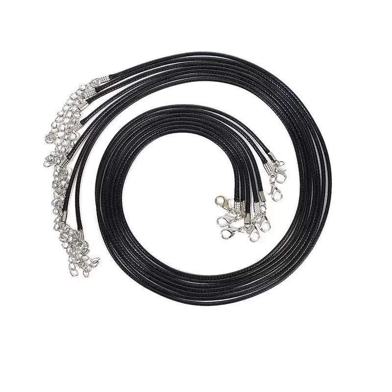 10/20/100Pcs 45cm Black Leather Braided Rope Necklaces with 5cm Extender Chain Lobster Clasp String Cord DIY Jewelry Chains 2mm