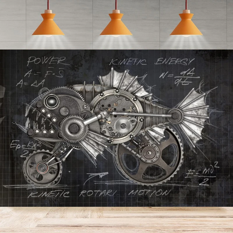 Photography Backdrop Antique Old Metal Piranha Retro Gear Industrial Background Rusty Steam Machine Nostalgia Party Decor Banner