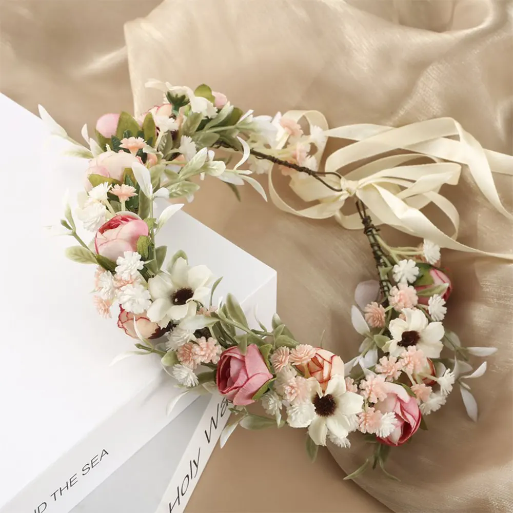 Bride Baby Hair Band Floral Crown Handmade Simulation Flower Headband Gilrs Garland Headwear Hair Accessorie for Wedding Party