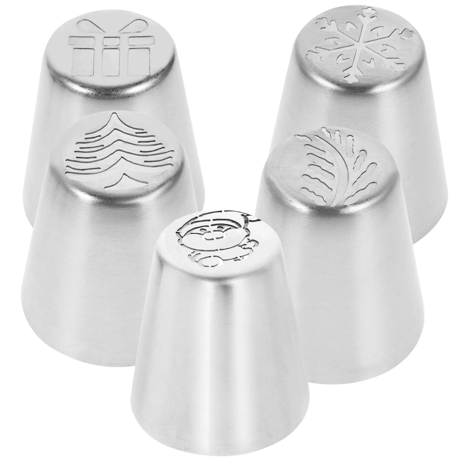 

5Pcs Christmas Flower Pastry Nozzles Stainless Steel Cream Squeeze Sauce Mouth for Cupcake Cookie Decoration Baking