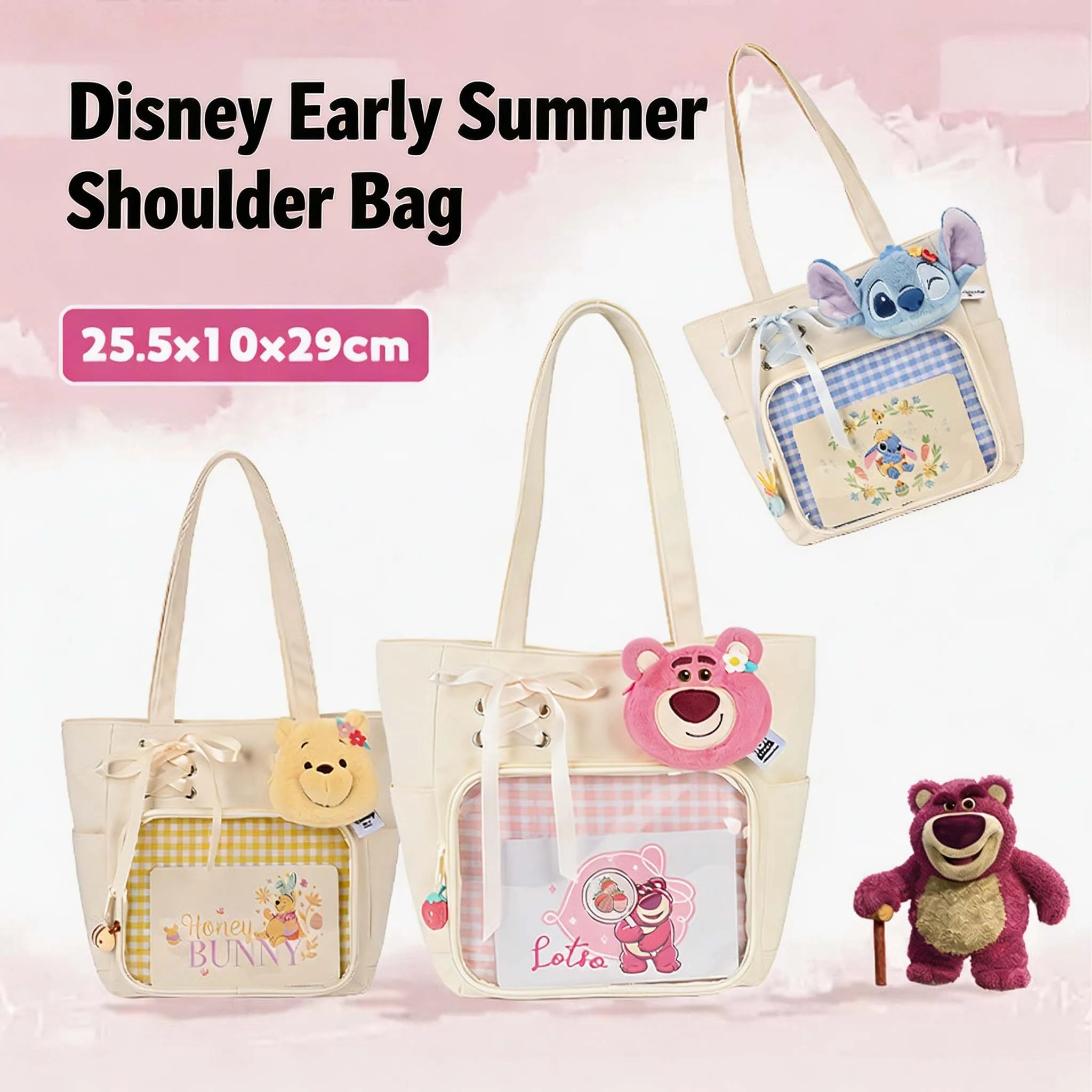 

Сумка-тоут Disney с Винни-Пухом, Лотсо и Стичем, милая сумочка, вместительная повседневная сумка для девочек, для ежедневных поездок, школы, подарок на день рождения