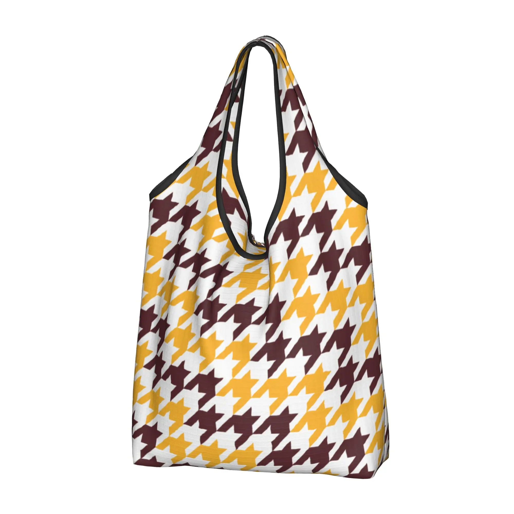 Bolsa de Compras con Diseño de Pata de Gallo, Bolsa de Hombro Personalizada, Bolsa de Gran Capacidad, Portátil, con Diseño Geométrico de Pata de Gallo