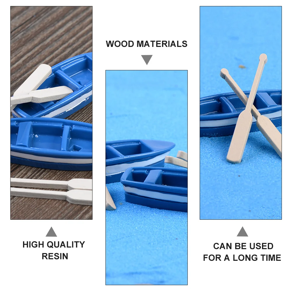 5 Sets Miniature Boat with Oars Ocean Decorations House Scene Decors Beach Ornament Toy Room Resin Kid Child Props