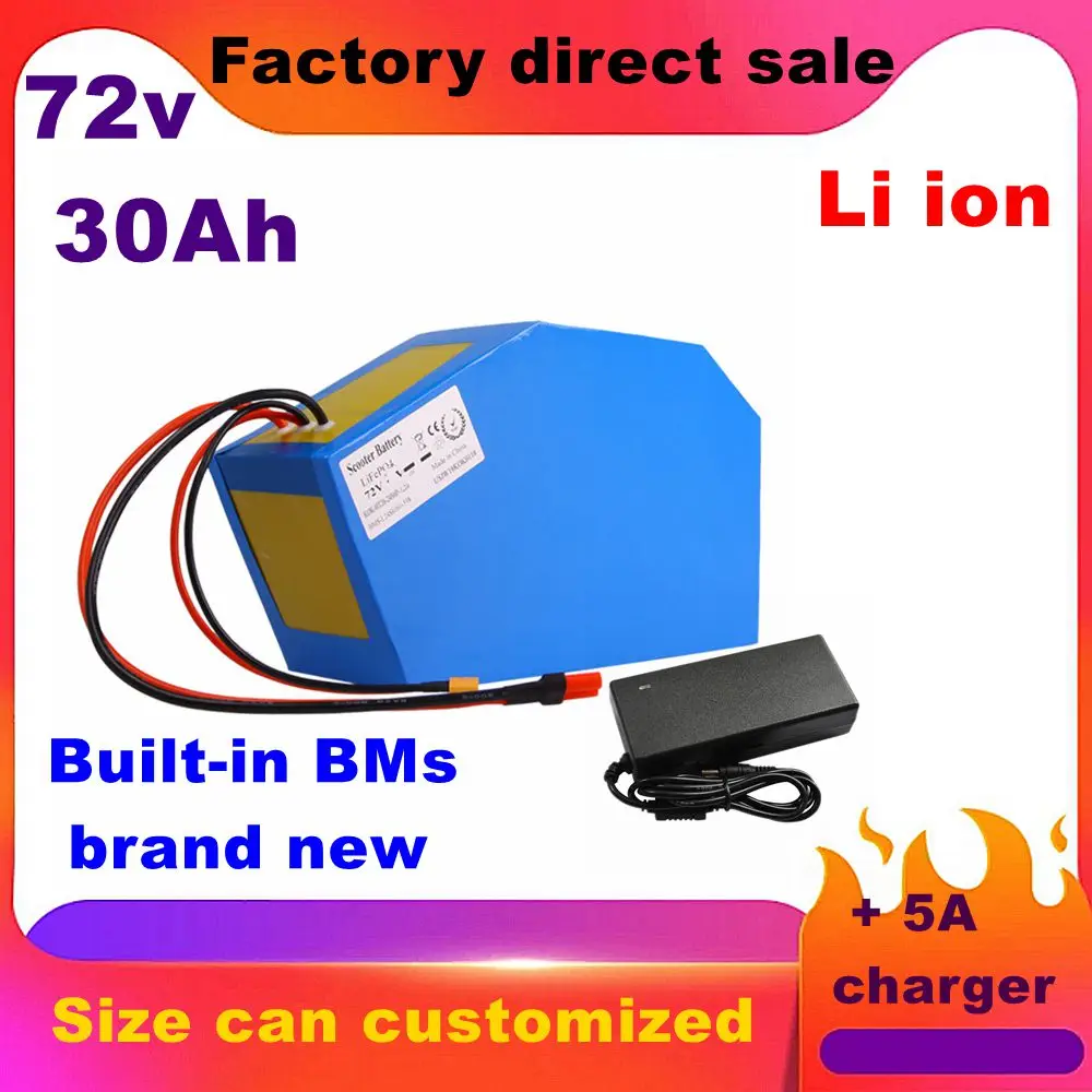 72v 30Ah lithium triangle battery BMS 20S li ion for 5000w 3000W Mountain Bike scooter Motorcycle + 5A charger