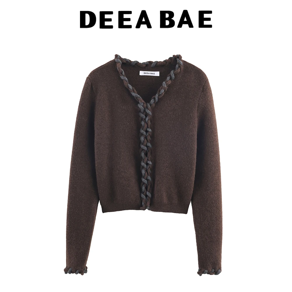 

DEEABAE Новый милый и модный вязаный кардиган контрастного цвета с декоративным слоем и длинными рукавами в стиле ретро