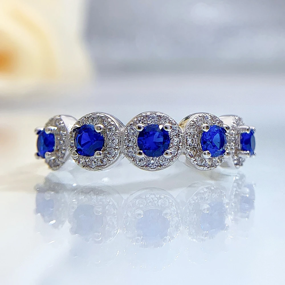 Vintage 100% 925 Sterling Silver High Carbon Diamond Sapphire Rings for Women Gemstone Wedding Band Cocktail Party Fine Jewelry