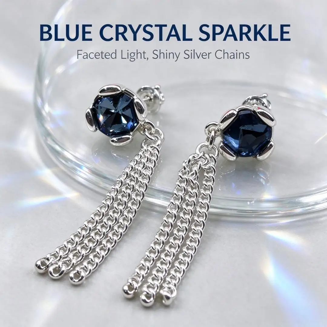 2026 Spain Fashion European and American Blue Zircon Chain Tassel Earrings Jewelry Accessories Banquet Gifts