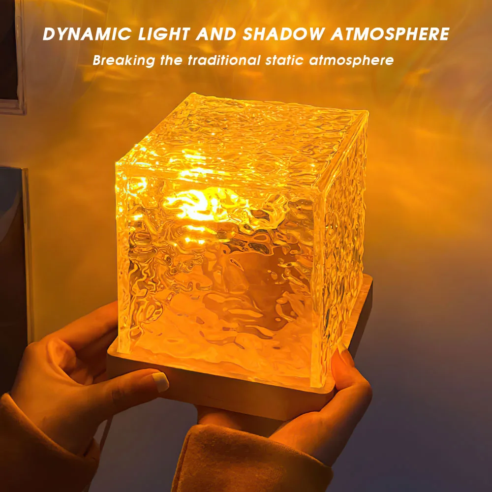 16 colori Dynamic Rotating Water Ripple Projector Night Light Ocean Wave Flame Crystal Ambiance Night Lamp con telecomando