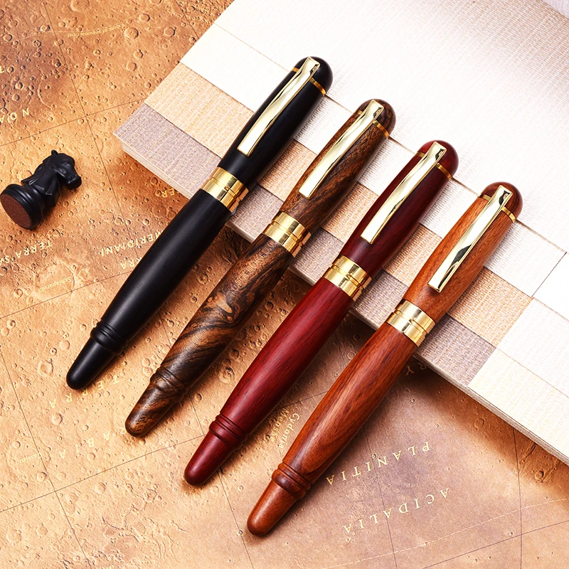 BALAOYE Vintage Mahogany Rosewood Fountain Pen German Schmidt EF/F/M 0.38/0.5/0.7MM Nib Ink Pen Office School Writing Gift