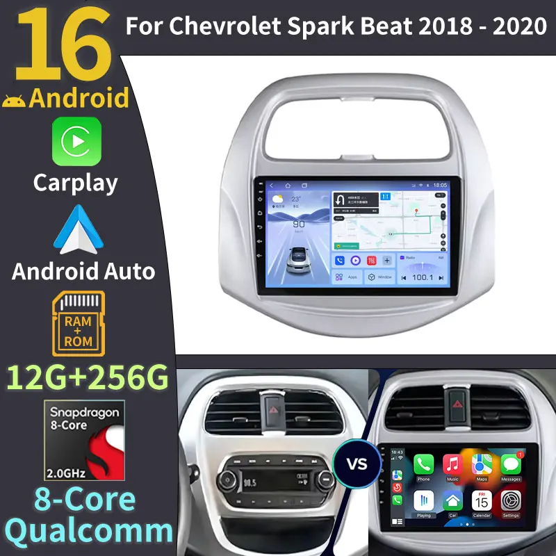 Radio para Auto Android 16 para Chevrolet Spark Beat 2018 2019 2020, WIFI, Estéreo, 4G LTE, GPS, Navegación, Audio, Plug and Play, Reproductor de Video