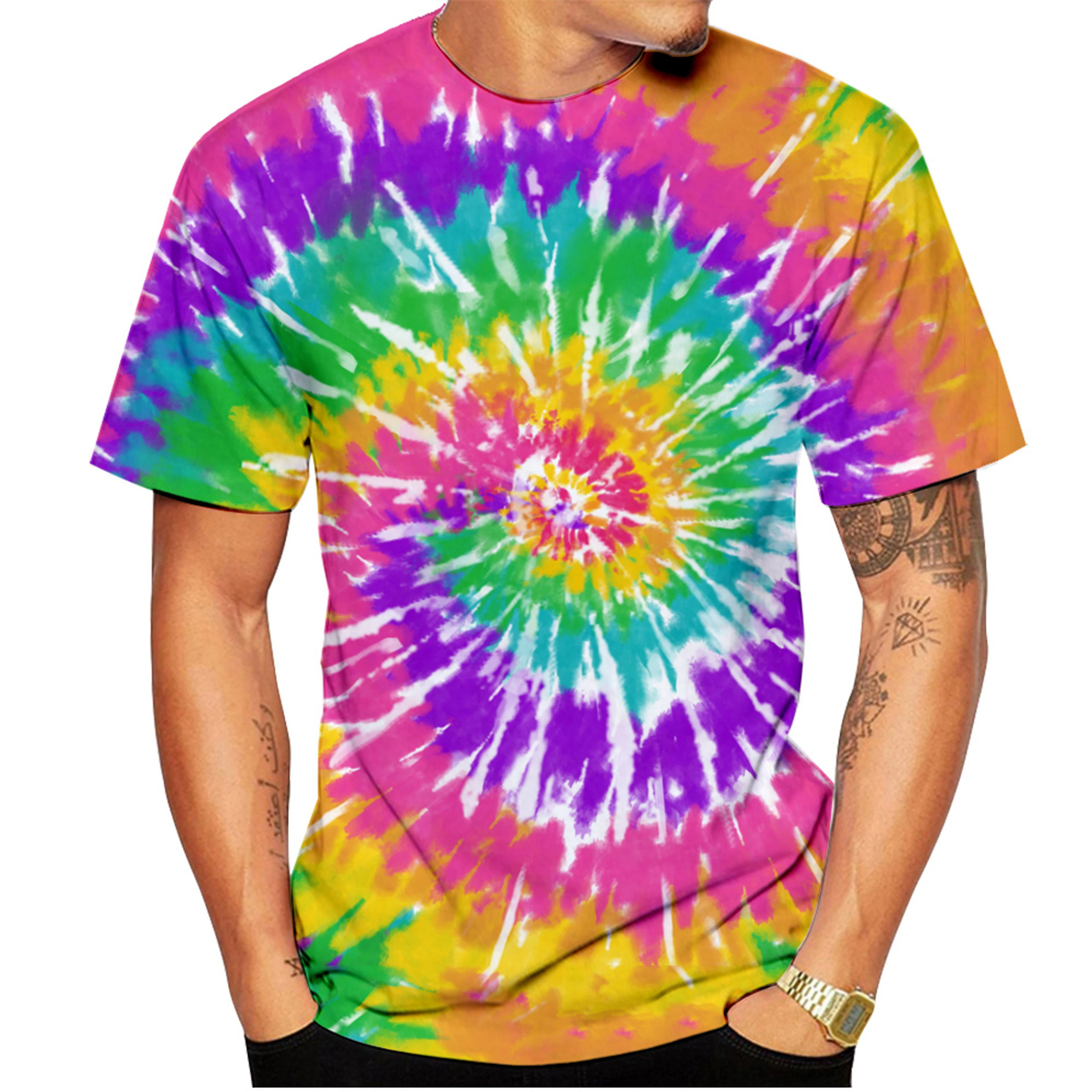 Summer New Tie-dye 3D Print T-Shirts Streetwear Men Fashion Harajuku Y2k Casual Oversized O-Neck T Shirt Tees Tops Clothing