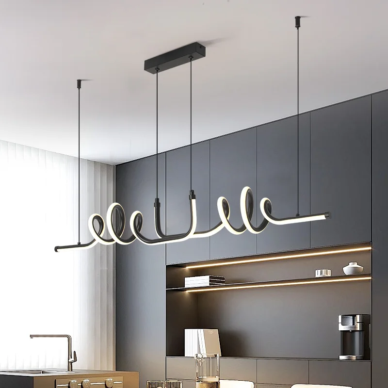 Pendant Light Black LED Chandelier Modern Minimalist Dining Room Lighting Fixture Hanging Lamp Kitchen Living Room Home Decor
