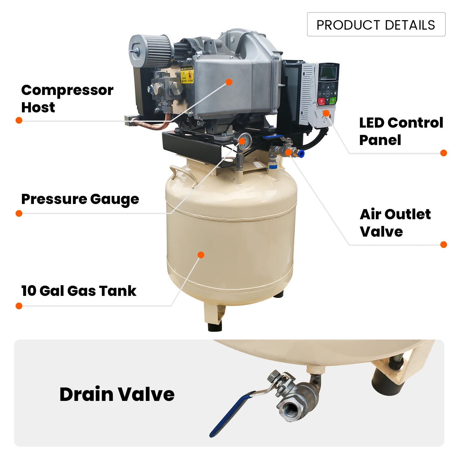 Hpdmc 230v 115psi öl freier Scroll-Kompressor 8cfm mit 10 Gallonen Tank